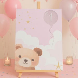 Affiche decorative et carte d'invitation 1er anniversaire rose