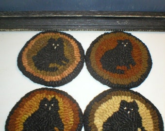 Hooked Rug 1 MAT Primitive Hooked Rug Kitty Mat Rue23paris Cat Hooked Rug