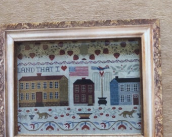 XStitch Sampler Mini Framed Print Land that I Love Rue23paris Xstitch Sampler Print