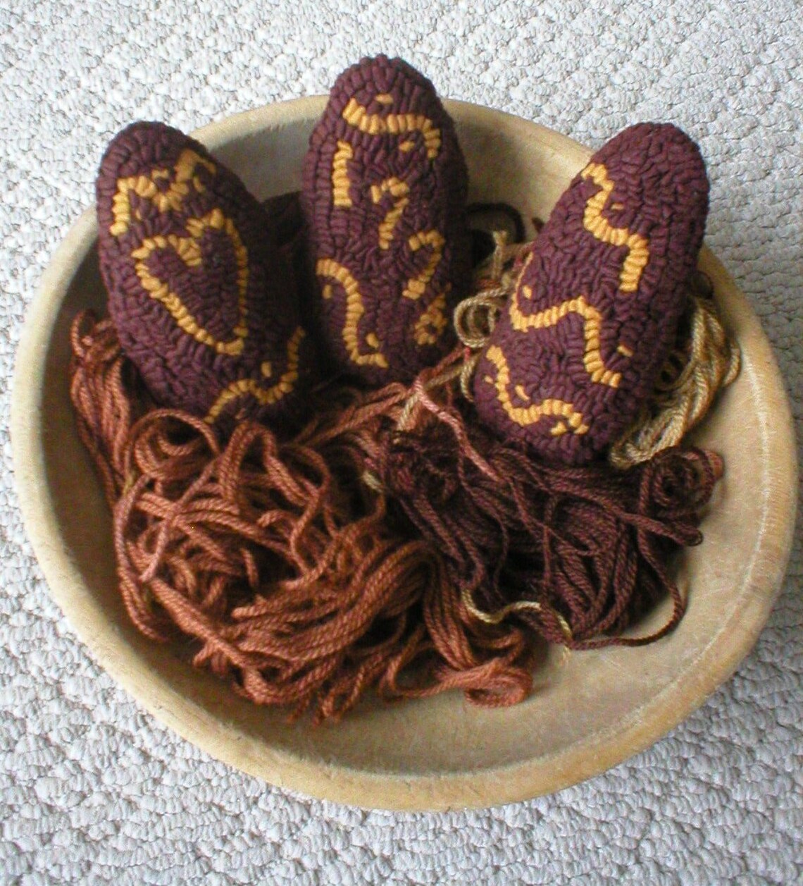 Hooked Rug 3 Redware Eggs Rue23paris Primitive Redware Eggs - Etsy