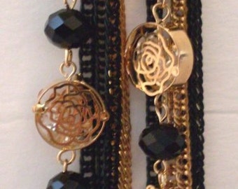 Jewelry Vintage Camellia Black & Gold Layering Designer Necklace Jewelry