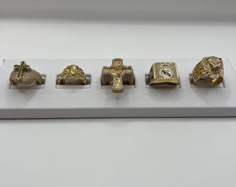 14k, Gold Mens rings, Cross with Jesus face, Medusa Rings, Lion face rings, Cross with Green Cz, Real Mdrid Ring