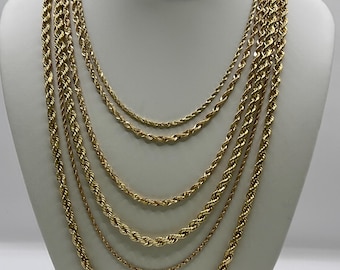 14k, Gold Rope Chains, Necklace, 16in-24in, 2.3mm-4.8mm, 14K Rope Chain, Rope Gold Chain, Diamond-Cut, Men, Woman