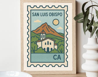 San Luis Obispo Art Print: Vintage Travel Stamp Poster (Digital Download)