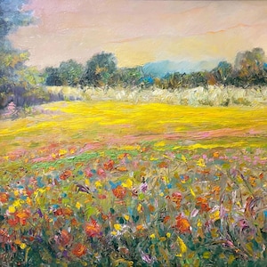 Paysage d'été, acrylique sur panneau MDF 40x50 – Peinture originale faite à la main
