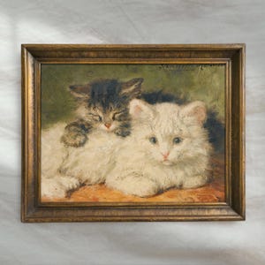 Vintage Kittens Painting | Antique Cat Portrait Artwork | Victorian Pet Animal Wall Decor | Mailed Print