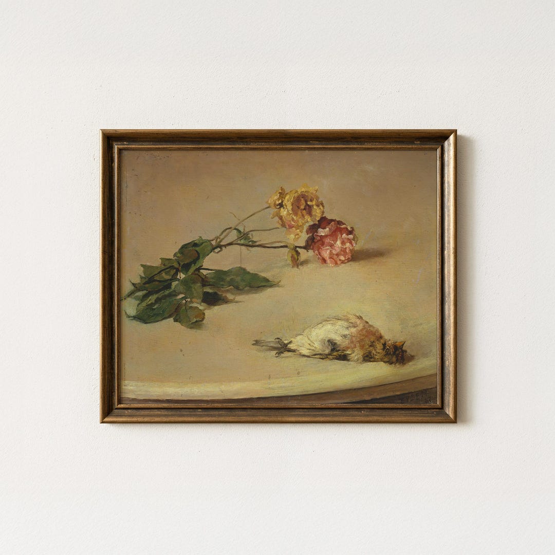 Vintage Rose Still Life Painting | Antique Floral Artwork | Romantic ...
