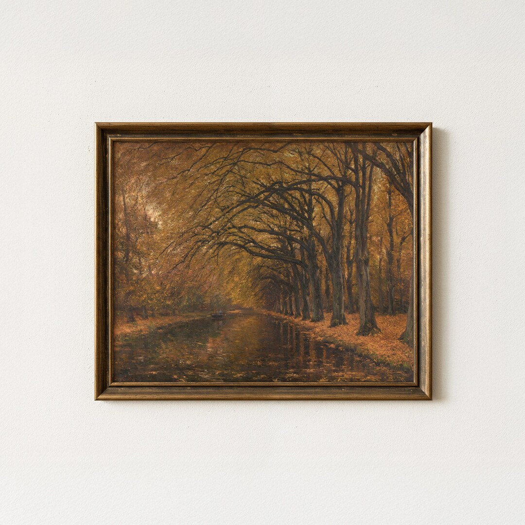 Vintage Fall Landscape Painting | Antique Autumn Forest Artwork | Moody ...