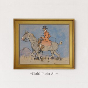 Vintage Equestrian Rider Painting | Antique Horse Artwork | Rustic Watercolor Wall Decor | Framed Art Gold Plein Air