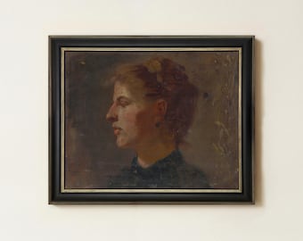 Vintage Woman Portrait Painting | Rustic Farmhouse Wall Art | Antique Female Decor | Mailed Print