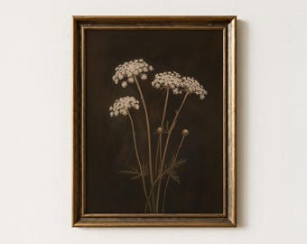 Queen Anne's Lace Still Life Painting | Antique Floral Wall Art |  Vintage Botanical Home Decor | Mailed Print