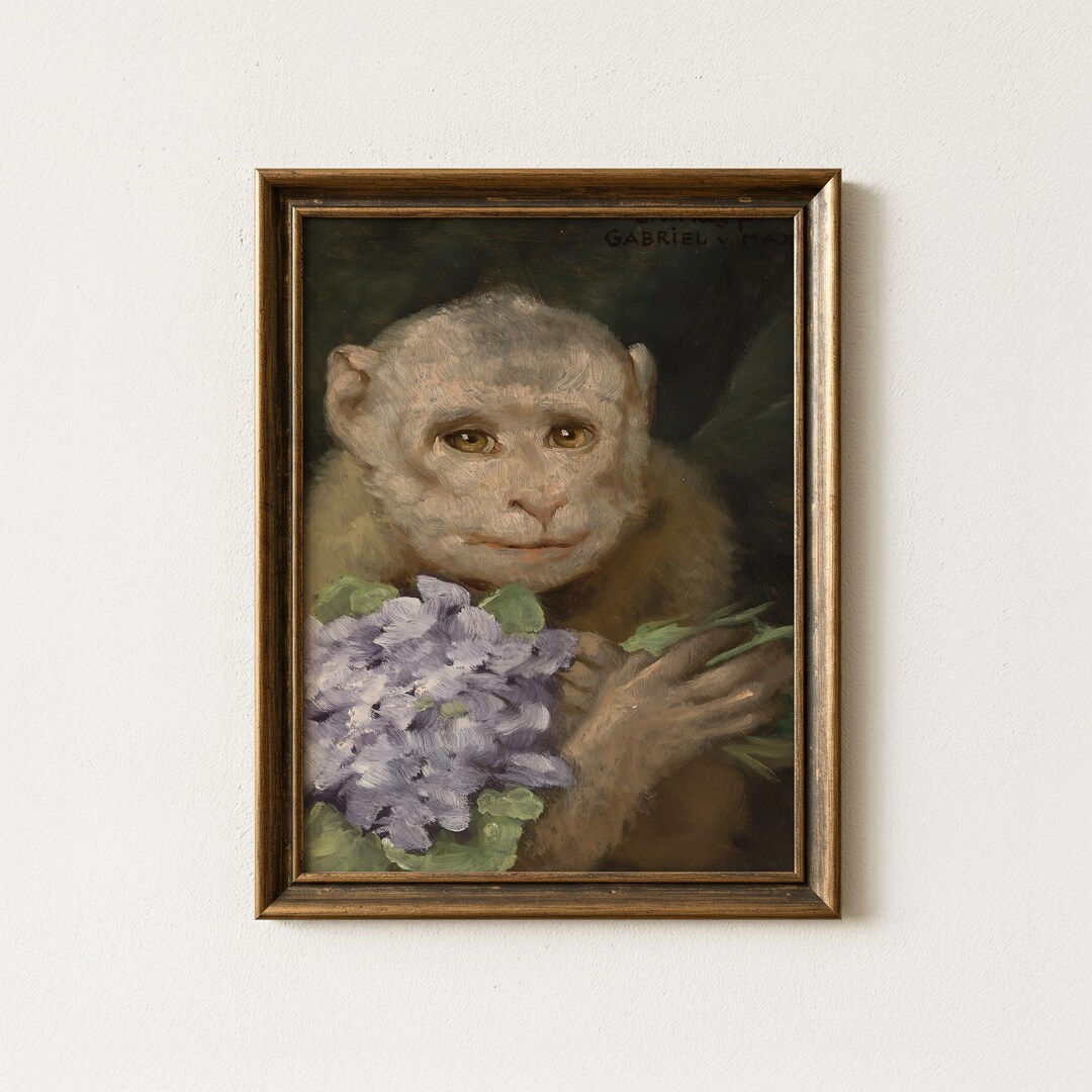Rustic Monkeys Vintage Monkey Portrait Painting | Antique Animal Portrait Wall Art ...