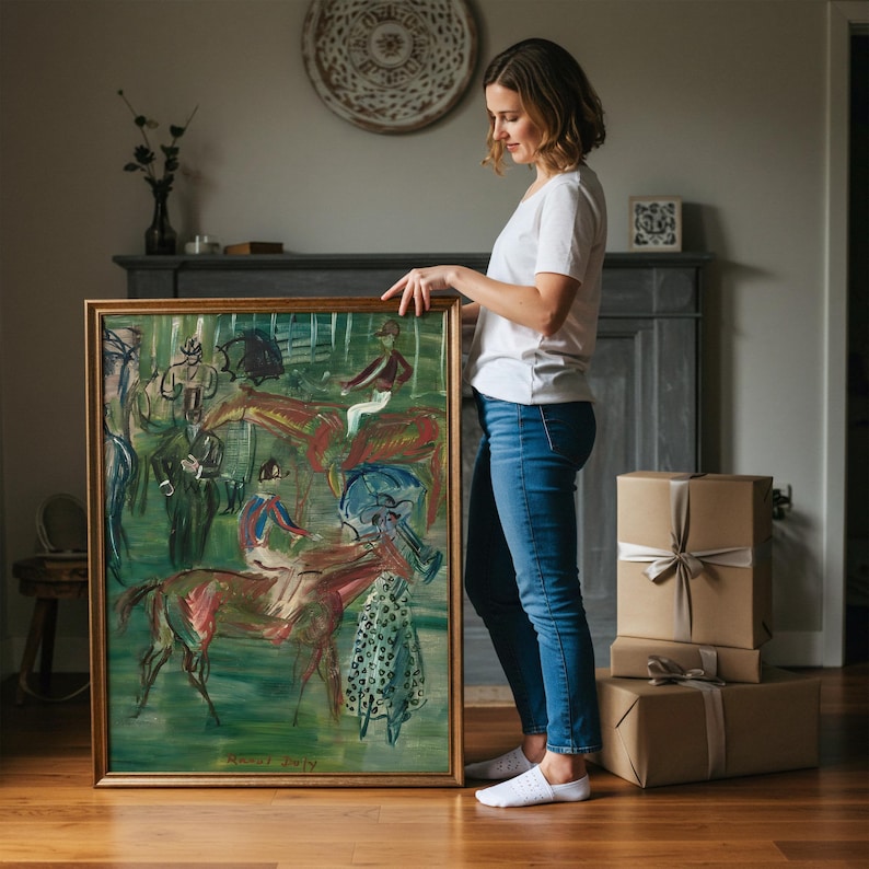 Vintage Equestrian Painting | Antique Abstract Horse Wall Art | Framed Art image 2