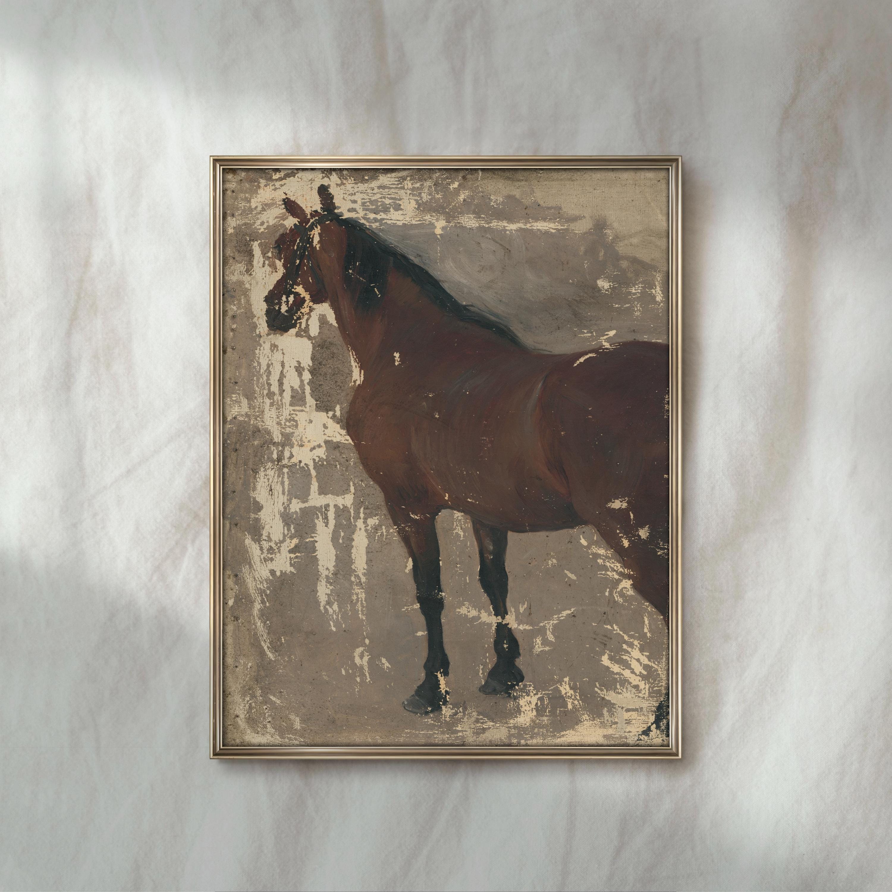 Vintage Brown Horse Painting | Antique Equestrian Artwork | Farm Animal ...