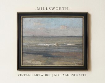 Vintage Coastal Sea Painting | Moody Seascape Wall Art | Muted Seaside Ocean Artwork | Antique Beach  Decor | Framed Art