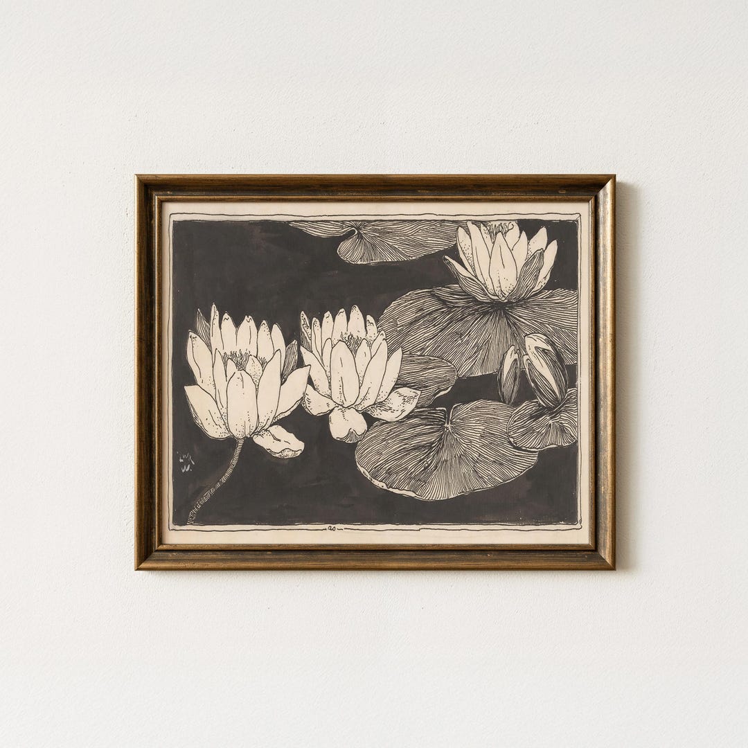 Vintage Lotus Painting | Antique Botanical Wall Art | Japanese Water ...