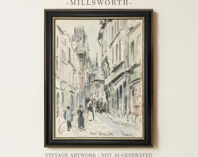 Vintage Paris Sketch Painting | Antique European City Artwork | Minimalist Architecture Wall Decor | Hand Drawn Cityscape Art | Framed Art