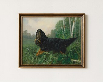 Vintage Gordon Setter Painting | Antique Hunting Dog Wall Art | Woodland Sporting Home Decor | Mailed Print