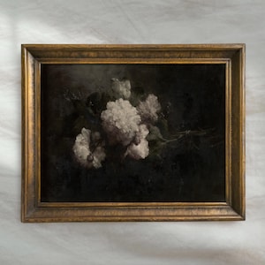 Dark Peony Floral Painting | Vintage Moody Botanical Wall Art | Antique Cottagecore Still Life Decor | Mailed Print
