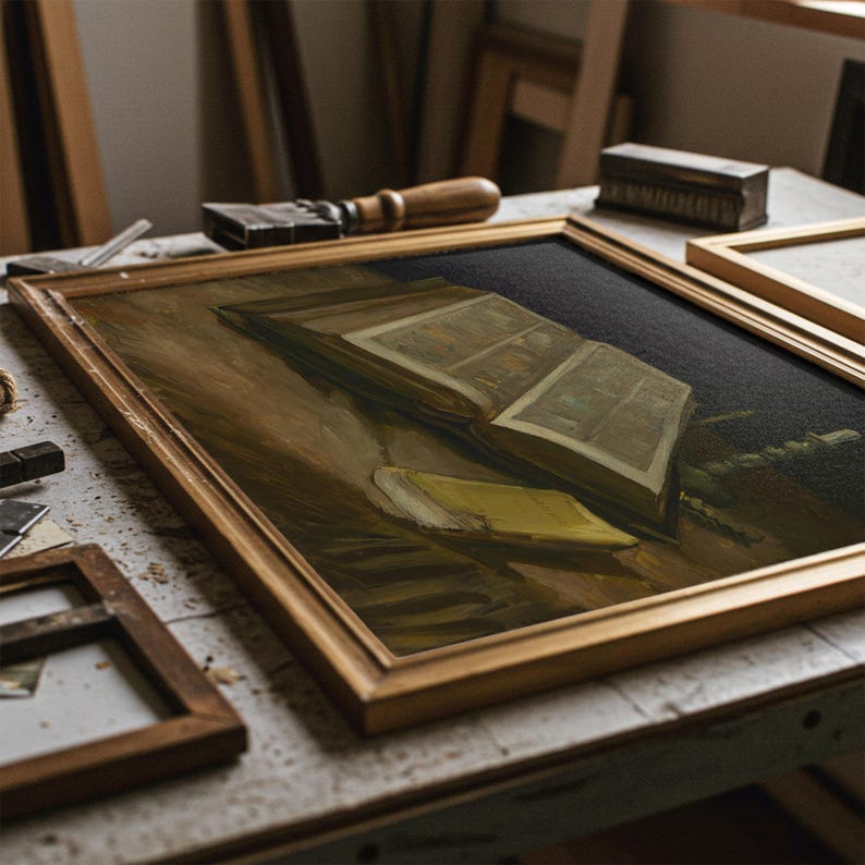 Vintage Bible Still Life Painting | Antique Religious Wall Decor | Rustic Spiritual Artwork | Mailed Print image 7