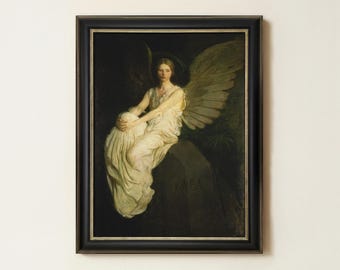 Vintage Angel Painting | Antique Mythological Artwork | Woman Portrait Wall Decor | Mailed Print