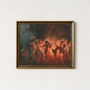 Antique Fire Dance Painting | Vintage Joseph Tomanek Nymphs Artwork | Victorian Gothic Wall Art | Dark Academia Decor | Mailed Print