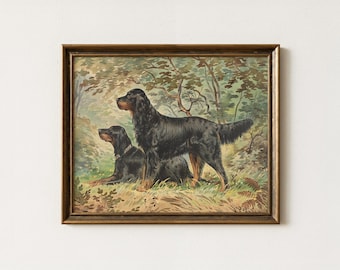 Vintage Gordon Setter Painting | Antique Hunting Dog Wall Decor | Woodland Sporting Artwork | Mailed Print