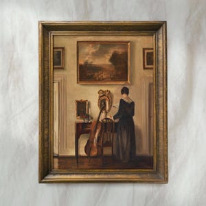 Vintage Interior Oil Painting | Antique Woman Reading Wall Art | Rustic Farmhouse Portrait Decor | Mailed Print