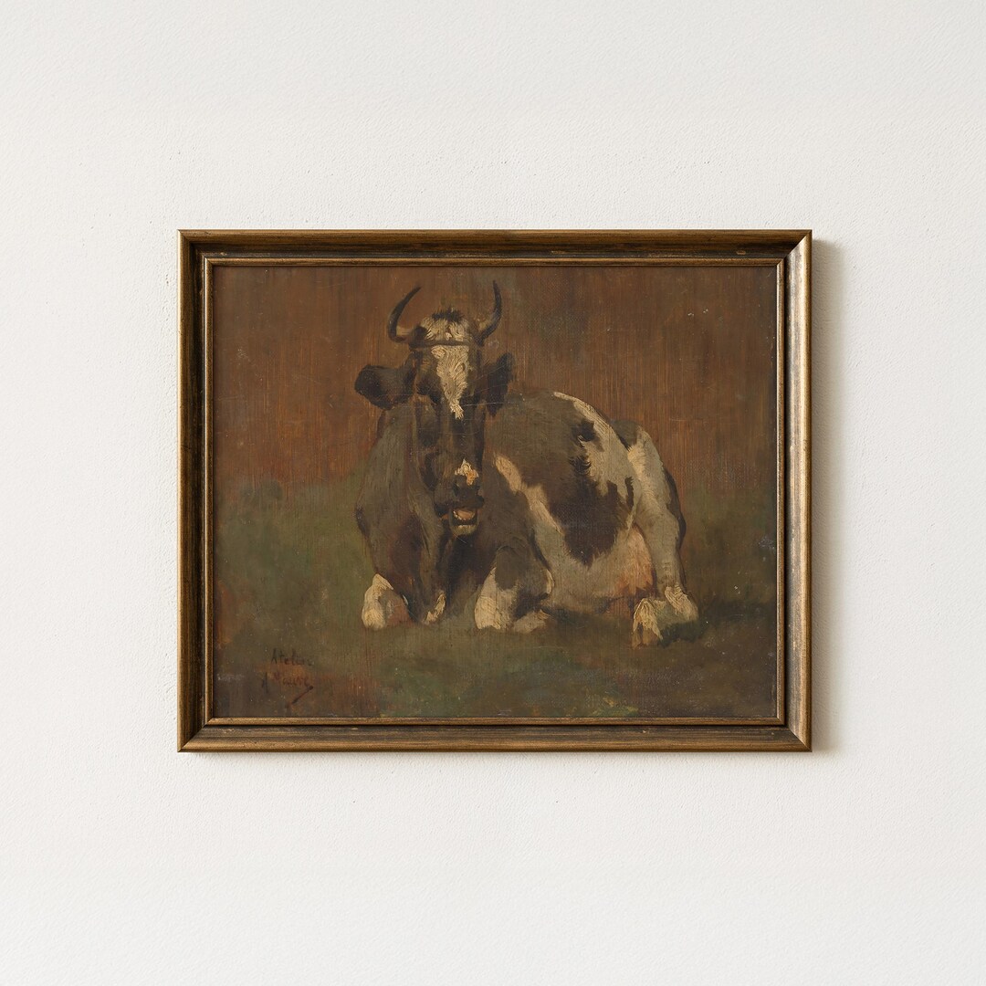 Rustic Bull Rustic Bull Painting | Vintage Farmhouse Cow Wall Art | Antique Cattle ...