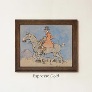 Vintage Equestrian Rider Painting | Antique Horse Artwork | Rustic Watercolor Wall Decor | Framed Art Espresso Gold