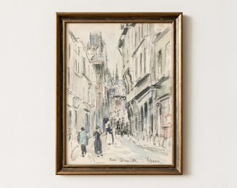 Vintage Paris Sketch Painting | Antique European City Artwork | Minimalist Architecture Wall Decor | Hand Drawn Cityscape Art | Mailed Print