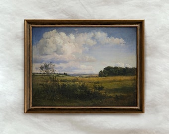 Vintage French Countryside Painting | Antique Landscape Wall Art | Rustic European Farm Decor | Mailed Print