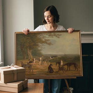 Vintage Greyhound Dog Painting | Antique Animal Artwork | Rustic Farmhouse Wall Decor | Framed Art image 2