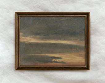 Vintage Sunset Sky Painting | Antique Landscape Wall Decor | Rustic Nature Artwork | Mailed Print