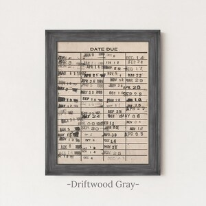 Vintage Library Card Artwork | Retro Book Due Date Print | Antique Library Wall Decor | Cozy Reading Nook Book Lover Wall Print | Framed Art Driftwood Gray