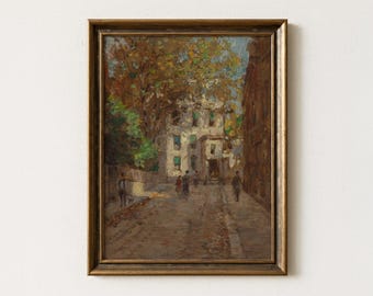 Vintage Town Street Painting | Antique City Architecture Artwork | Rustic Village Wall Decor | Mailed Print