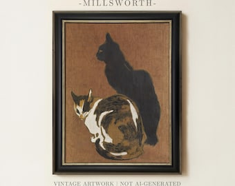 Vintage Cat Painting | Antique Kitten Portrait Artwork | Victorian Pet Animal Wall Decor | Framed Art