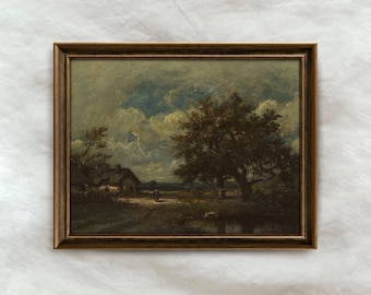 Vintage Moody Landscape Painting | Dark Rustic Nature Scenery Decor | Antique Countryside Wall Art | Mailed Print