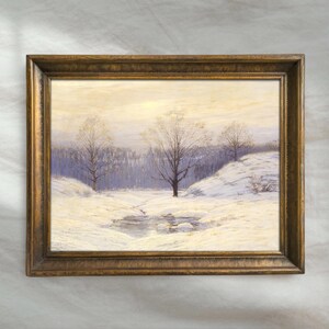 Winter Landscape Painting | Vintage Snowy Home Decor Artwork | Rustic Holiday Wall Art | Mailed Print