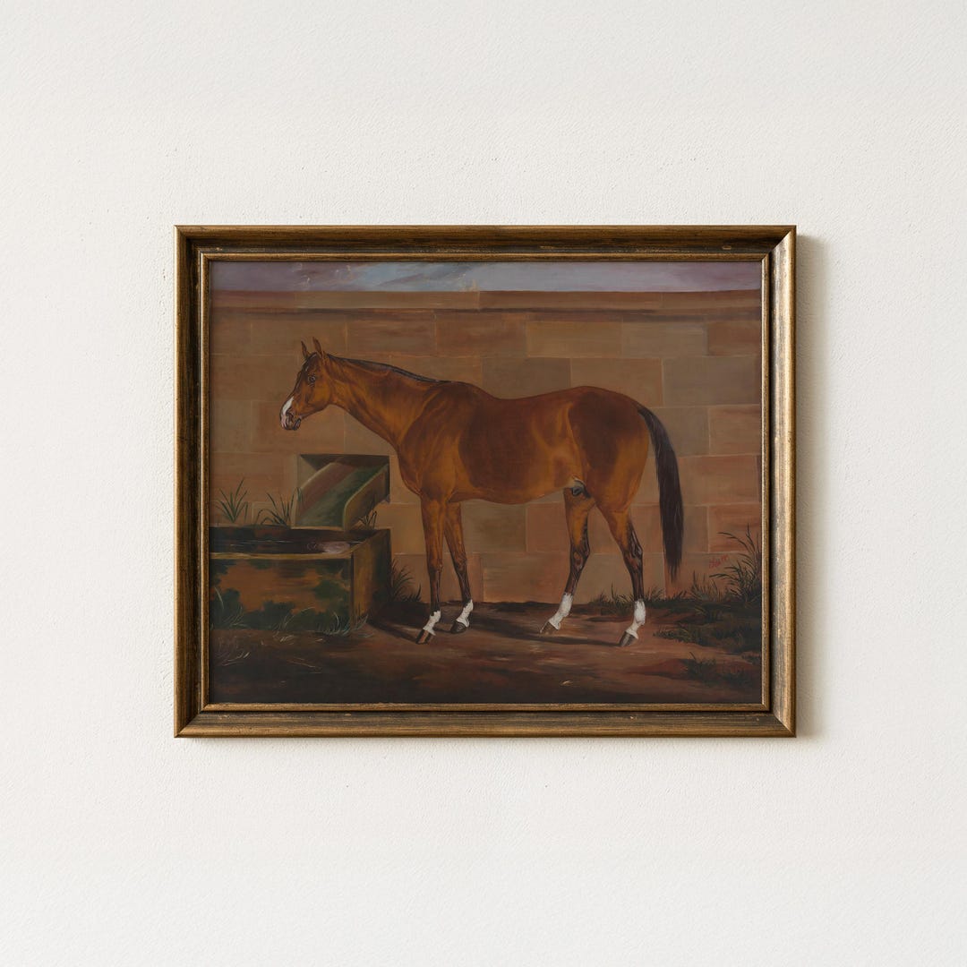 Vintage Brown Horse Painting | Antique Equestrian Wall Art | Stable ...