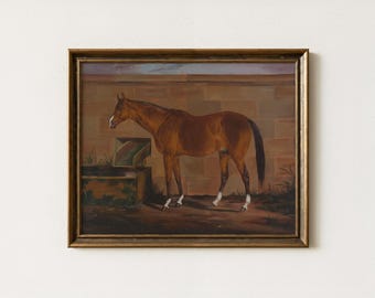 Vintage Brown Horse Painting | Antique Equestrian Wall Art | Stable Farm Home Decor | Mailed Print