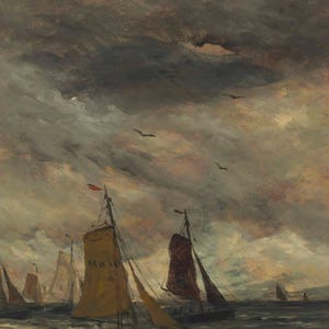 Vintage Moody Seascape Painting | Antique Sailboat Ocean Artwork | Rustic Coastal Wall Decor | Mailed Print image 6