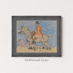 Vintage Equestrian Rider Painting | Antique Horse Artwork | Rustic Watercolor Wall Decor | Framed Art Driftwood Gray