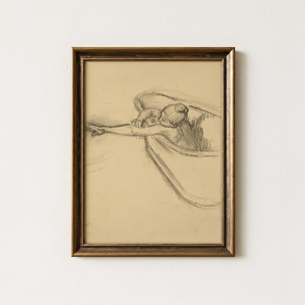 Vintage Woman Bathing Drawing | Antique Figurative Artwork Sketch | Rustic Feminine Wall Art | Mailed Print