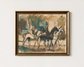 Moody Abstract Horse Painting | Antique Equestrian Artwork | Rustic Stallion Wall Art  | Mailed Print