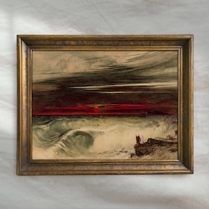 Moody Seascape Painting | Dark Academia Coastal Artwork | Vintage Ocean Moonlight Wall Decor | Mailed Print