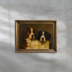 Vintage Dogs Oil Painting | Antique Animal Wall Art | Rustic Farmhouse Pet Decor | Mailed Print