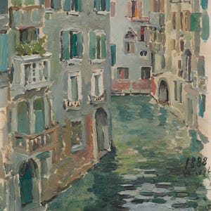 Vintage Venice Canal Painting | Antique European Wall Art | Italian Landscape Home Decor | Framed Art image 16