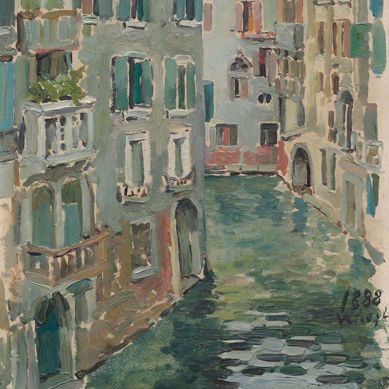 Vintage Venice Canal Painting | Antique European Wall Art | Italian Landscape Home Decor | Framed Art image 16