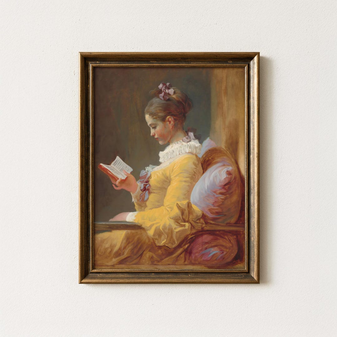 Vintage Woman Reading Painting | Antique Figurative Wall Art ...